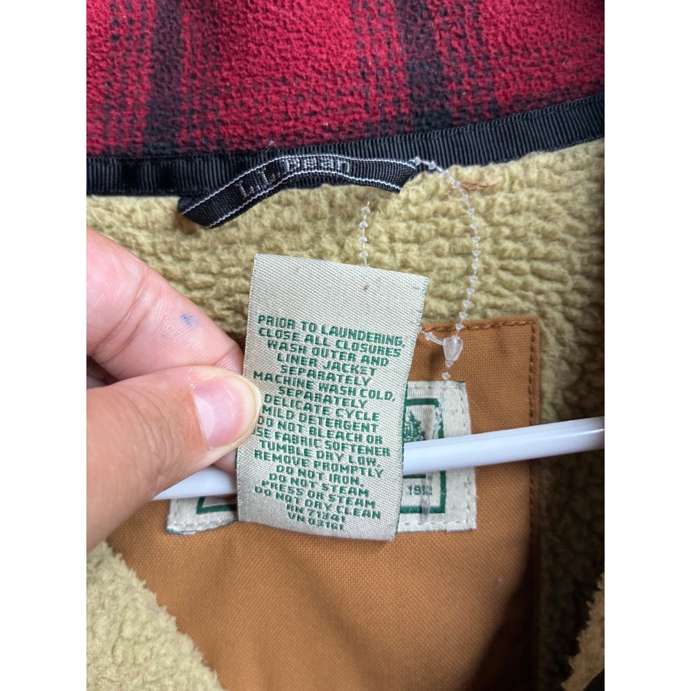 LL Bean Mens Red Buffalo Plaid Fleece Sherpa Lined Jacket XL 276688 - Picture 3 of 12